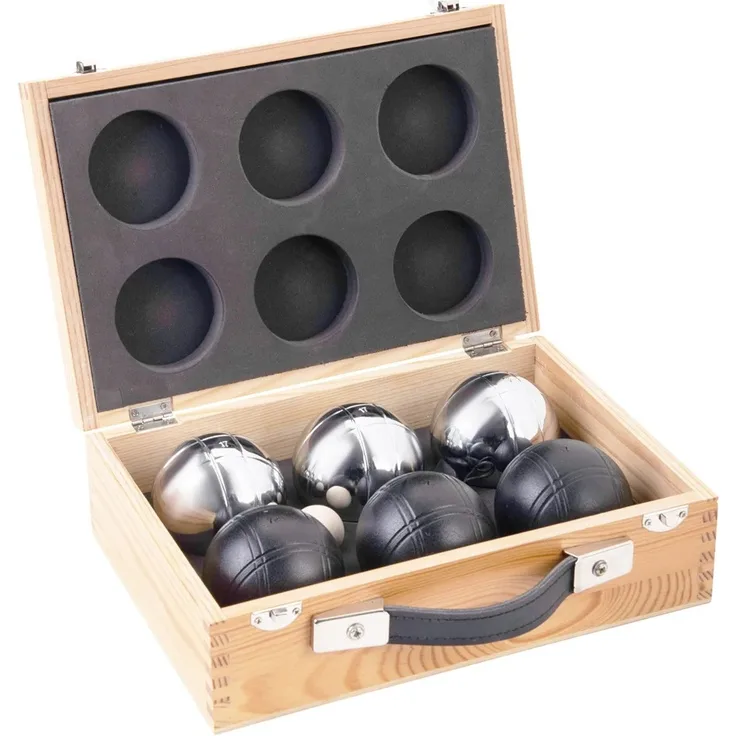 6 Boule Bälle pulverbeschichtet (3 Stück schwarz/3 Stück silber) in Holzkiste - Preisvergleich