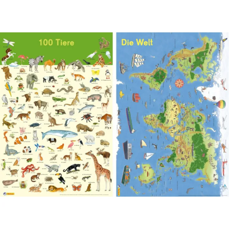 Mein Lernposter: 100 Tiere / Die Welt, sortiert