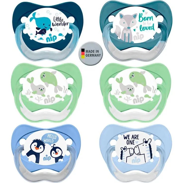 NIP Spar-Set Silikon Schnuller Family mit Ring Gr 3. (18-32 Mo. ) 6er Pack Boys BPA frei made in Germany