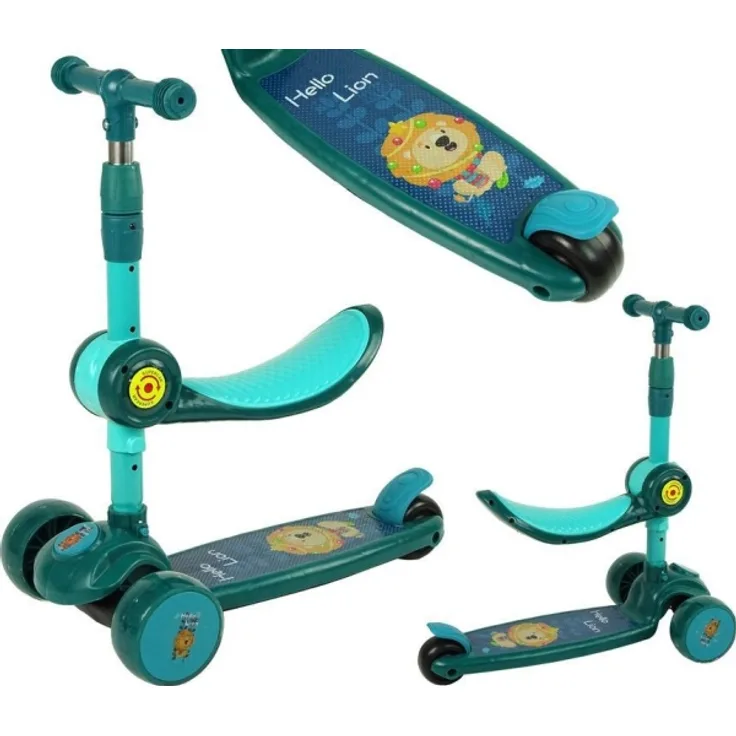 Tricycle Balance Scooter Saddle Green Music LED Lion