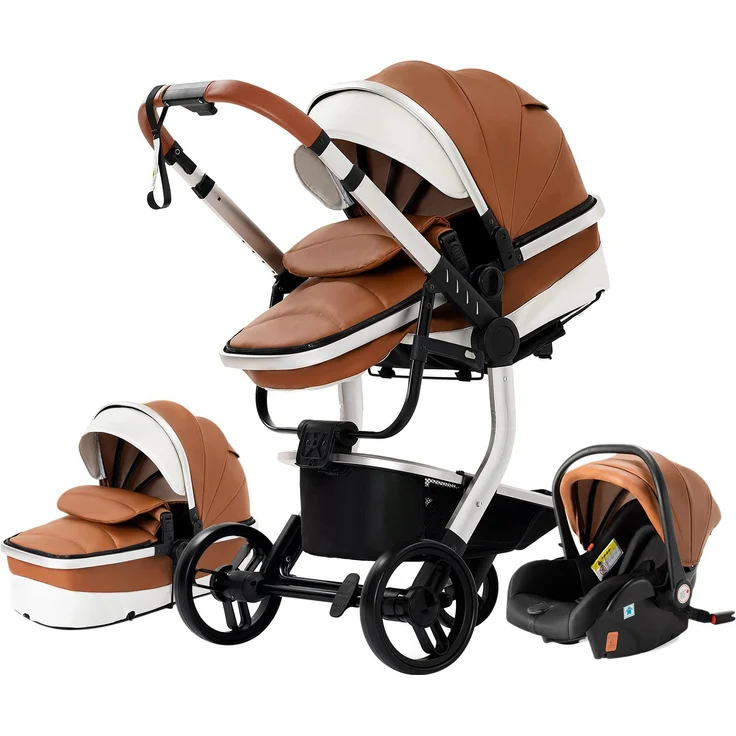 3 in 1 Kombikinderwagen Kinderwagen 3-in-1 Dreirad Lauflernhilfe Hochlandschaft Kinderwagen Faltbarer Kinderwagen Babywagen Babywagen für Baby 0-36 Monate (khaki 518)