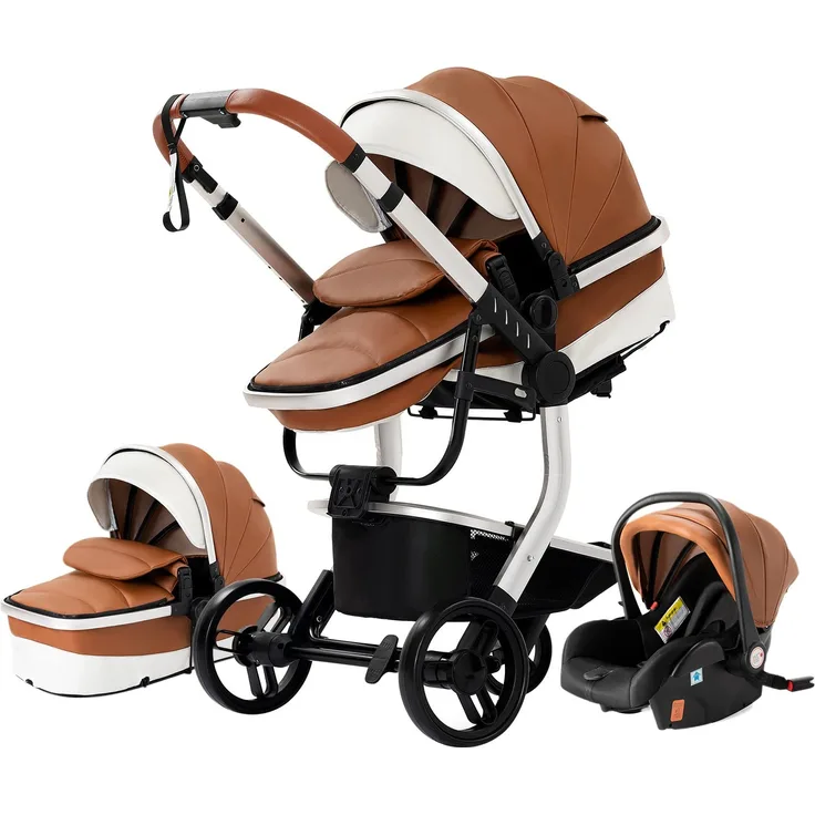3 in 1 Kombikinderwagen Kinderwagen 3-in-1 Dreirad Lauflernhilfe Hochlandschaft Kinderwagen Faltbarer Kinderwagen Babywagen Babywagen für Baby 0-36 Monate (khaki 518)