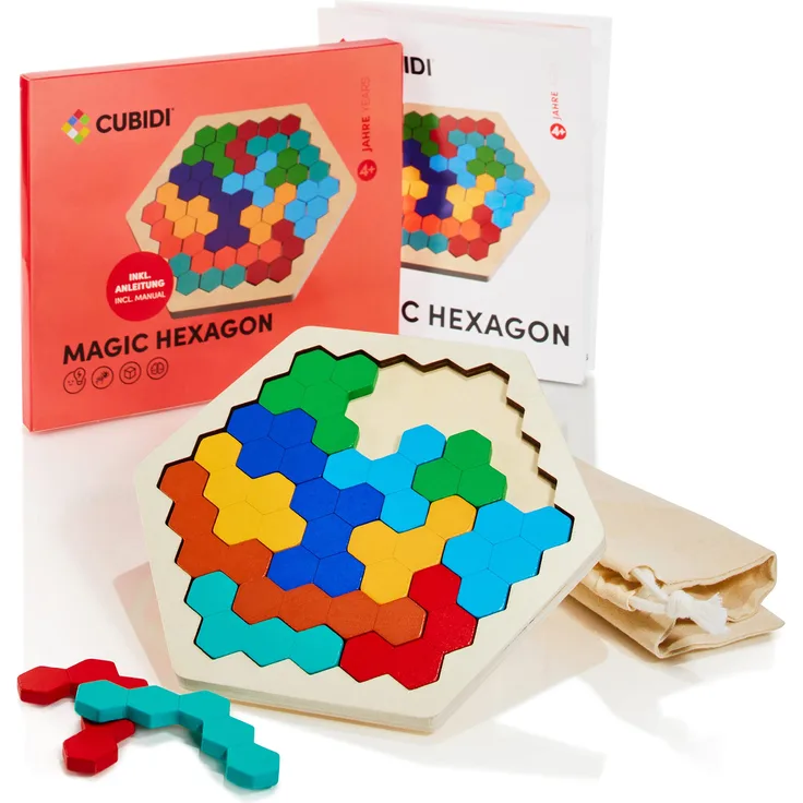 CUBIDI Original Tangram Hexagon | Fördert logisches Denken und räumliche Vorstellungskraft | Geschicklichkeitsspiel aus hochwertigem Holz | Holzspielzeug für Jungen und Mädchen ab 4 Jahren
