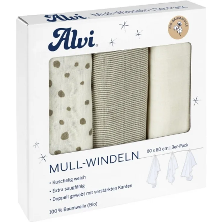 Mull-Windeln Aqua Dot 3er Pack, 80x80