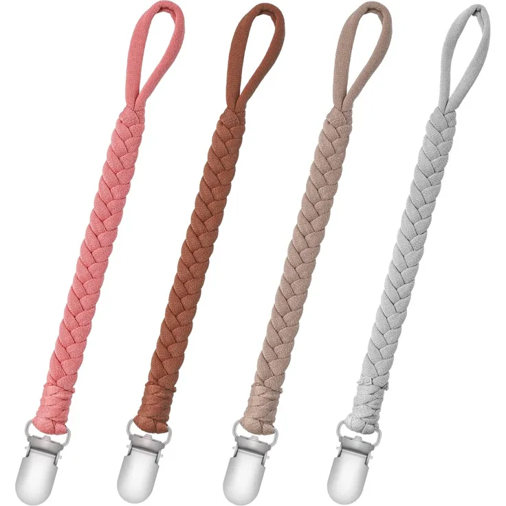 Baumwolle Schnullerkette, Baby Schnullerkette Clip, 0-24 Monaten Baby Baumwolle Schnullerkette Clip, 4 Pack BPA-FREI, Passt Alle Schnuller Baby Zahnen Spielzeug Dummy Chain