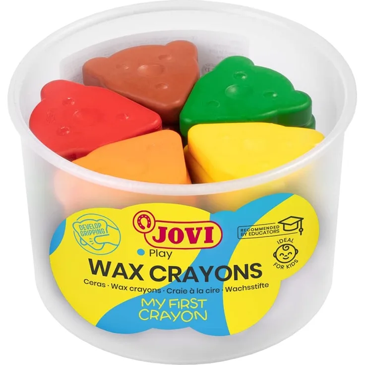 Jovi Wachsmalstifte L'ours Magique, Bärengesicht Form, geruchlos, leicht auswaschbar, bruchsicher, 30 Stück in 10 verschiedenen Farben