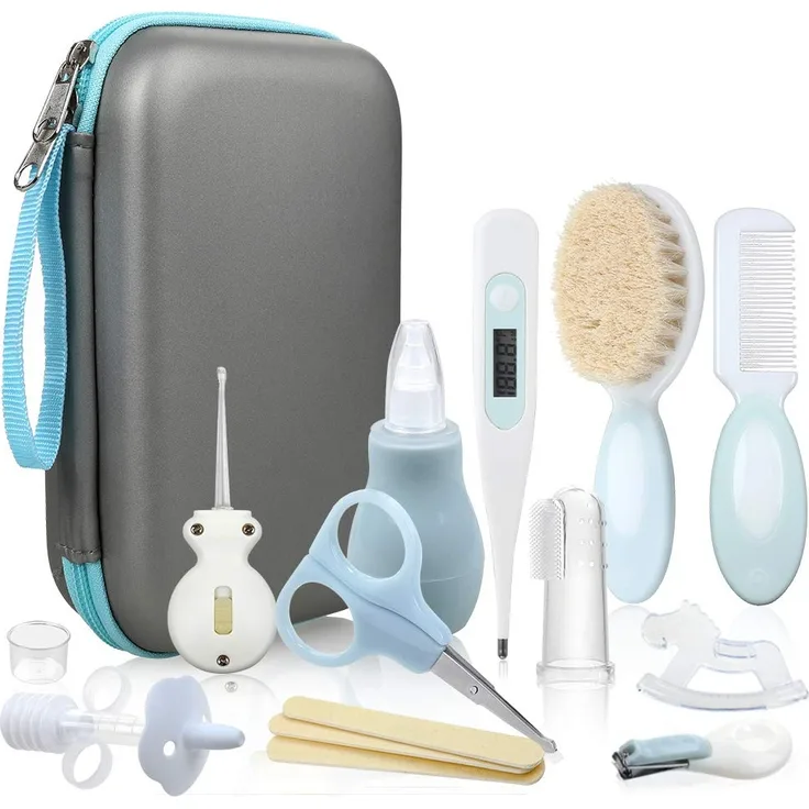 Lictin Babypflegeset 15 teilige Baby Pflegeset Neugeborene mit Fieberthermometer Nasensauger Kamm Nagelschere Baby Erstausstattung Pflegeset für Neugeborene (Grau)
