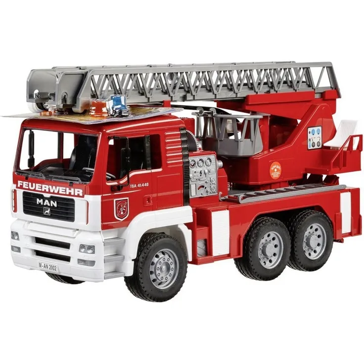 Bruder 02771 'MAN TGA Feuerwehr' Spielzeugauto, mit Drehleiter, Wasserpumpe und Light and Sound Module, inkl. Batterie, 47,0 × 17,5 × 24,2 cm, ab 4 Jahren