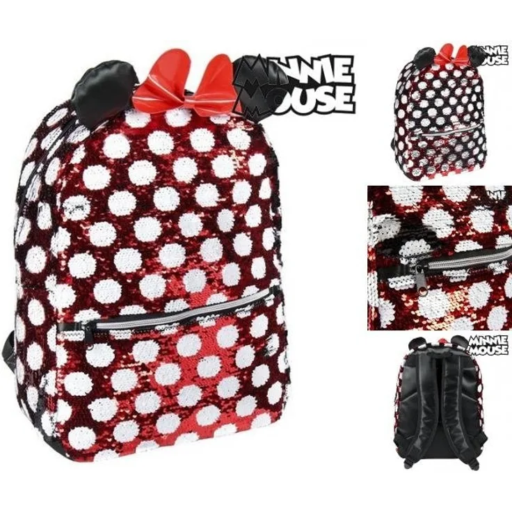 Schulrucksack Minnie Mouse Mini Maus Pailletten Rot Schwarz