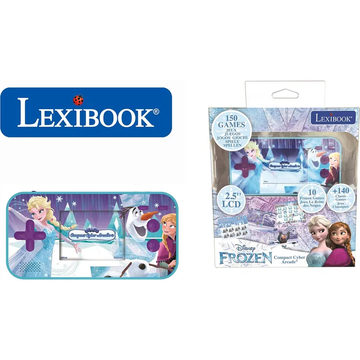 Lexibook - JL2367FZ Disney Frozen Die Eiskönigin ELSA Compact Cyber Arcade Tragbare Spielkonsole, 150 Gaming, LCD, Batteriebetrieben, Blau