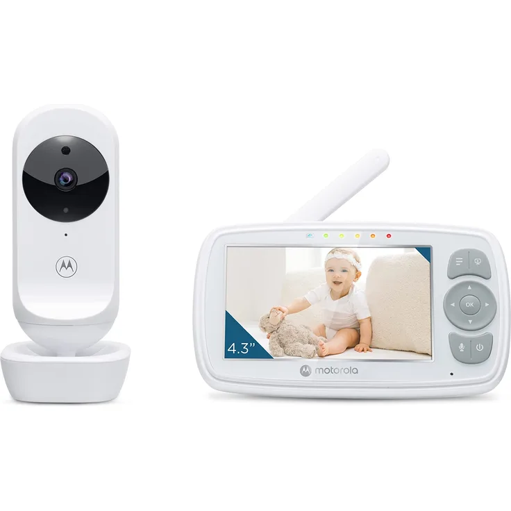 Motorola Nursery VM34 - Babyphone mit Kamera - 4. 3-Zoll Farbdisplay - Infrarot-Nachtsicht - Wiegenlieder, Weiß