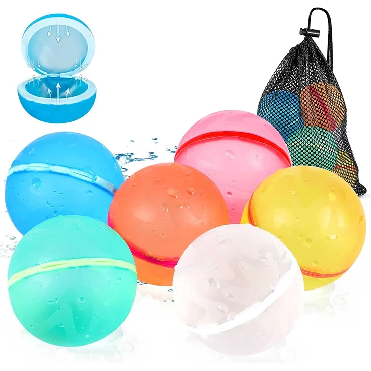 SOPPYCID 6 Stück Wiederverwendbare Wasserbomben Selbstschließend, Schnell befüllbare Silikon Spritzbälle für Kinder Erwachsene, Outdoor Sommerspaß Wasserspielzeug für Party, Wasserpark, Familienspiel – Bild 1