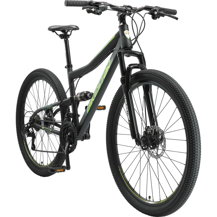 BIKESTAR Fully Mountainbike 27,5 Zoll | 17 Zoll Rahmen, 21 Gang Shimano Schaltung, Scheibenbremse | Schwarz – Bild 1