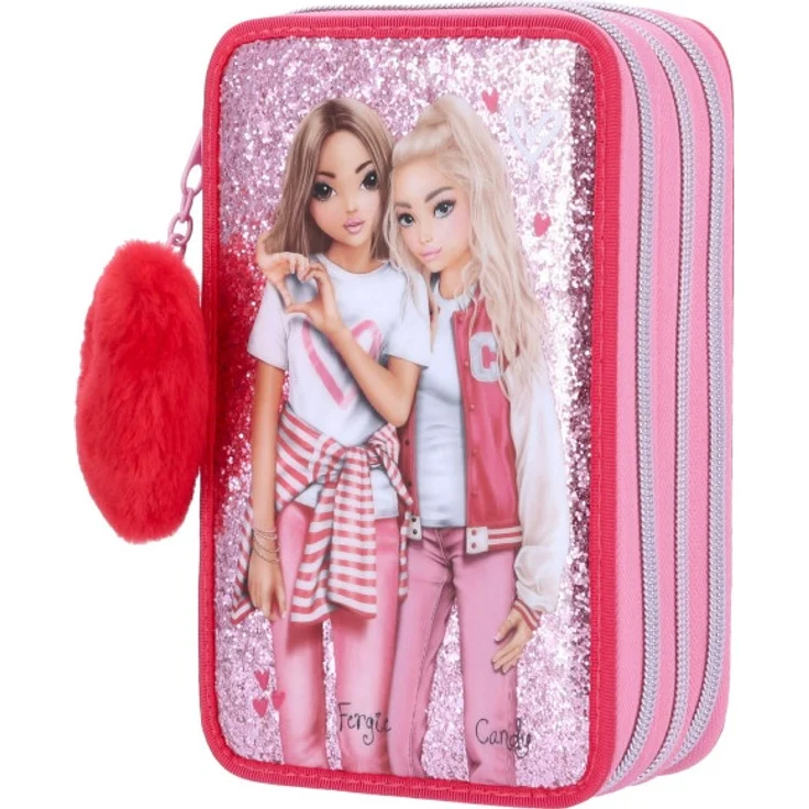 Depesche '3-Fach Federtasche TOPModel ONE LOVE', mit Glitzer, befüllt, rot/pink – Bild 2