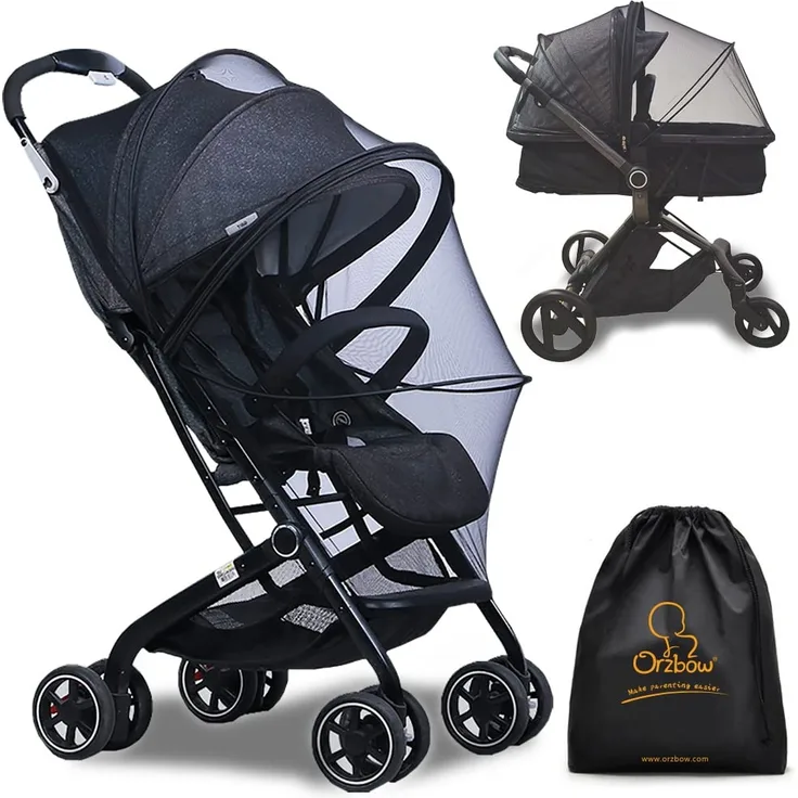Orzbow Universal Insektenschutz für Kinderwagen,Reißfest Moskitonetz für Buggy mit Tasche,Atmungsaktiv Fliegennetz für Reisebett mit Gummizug,3D-Unterstützung und Zweiwege-Reißverschluss (Schwarz) - Preisvergleich