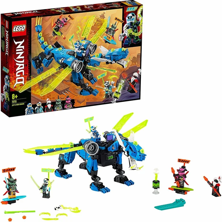 LEGO NINJAGO 71711 'Jays Cyber-Drache', 518 Teile, ab 8 Jahren, Mech, inkl. Minifiguren Digi Jay, Digi Nya, Unagami, Hausner und Richie – Bild 1