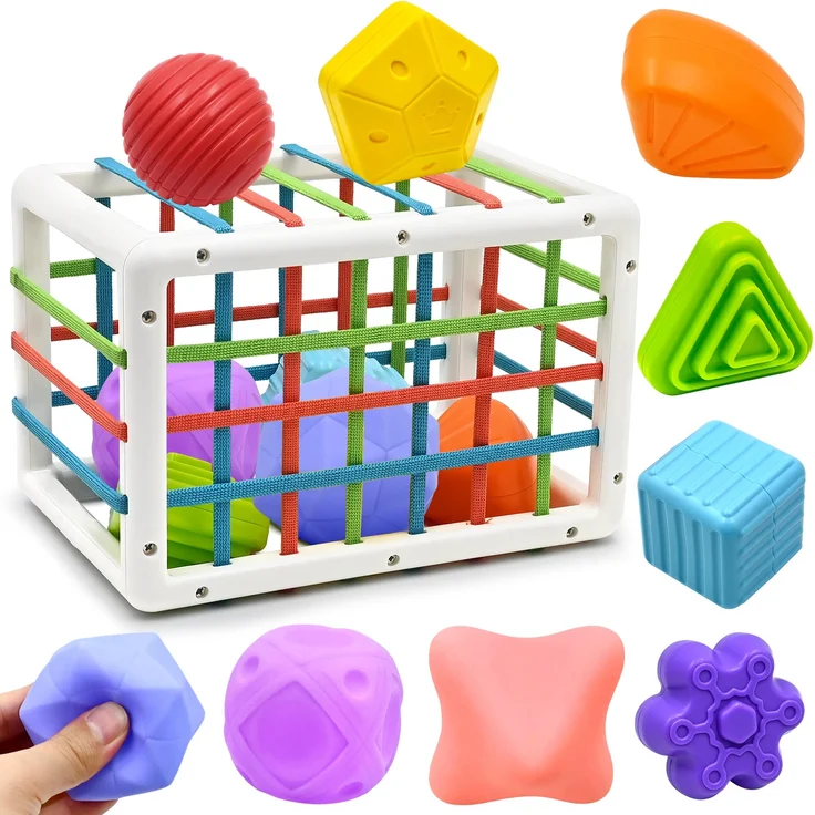 Montessori Baby Spielzeug ab 1 Jahr, Motorikspielzeug Feinmotorische Fähigkeiten Vorschule Lerngeschenk, 12 Stück Bunte Formsortierer für Kleinkinder Mädchen Junge 1 2 3 Jahre alt – Bild 1