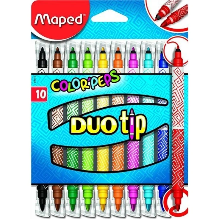 Maped - Doppel-Fasermaler COLORPEPS DUOtip, 10er Kartonetui jeweils eine breite Spitze zum Ausmalen und eine feine Spitze zum Zeichnen, bruchfeste Mine, auswaschbar beinhaltet: 10 Stifte (849010)