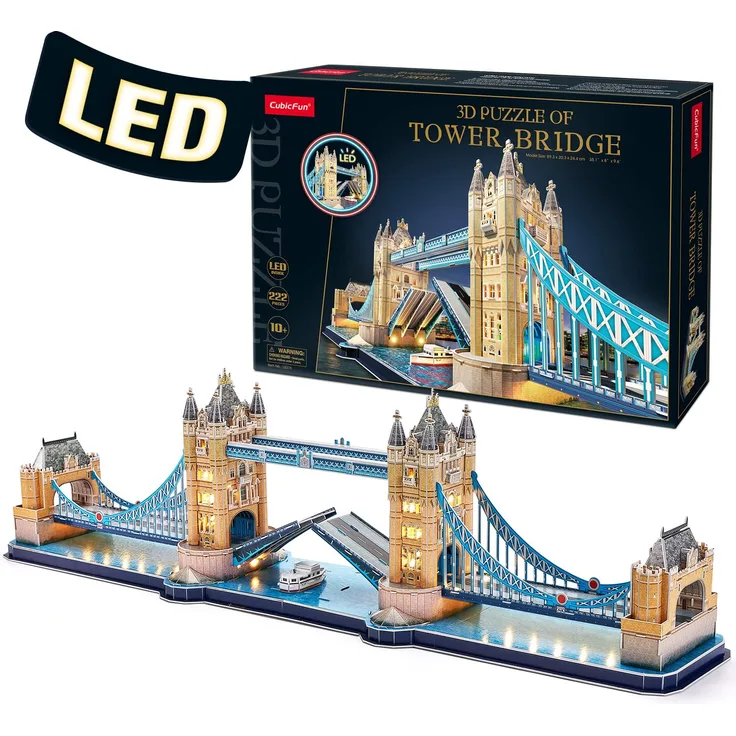 CubicFun 3D Puzzles LED London Tower Bridge Turmbrücke Puzzle 3D - Erwachsene Baumodelle Baumodelle Baukästen Souvenir Geschenk für Erwachsene Kinder, 222 Teile