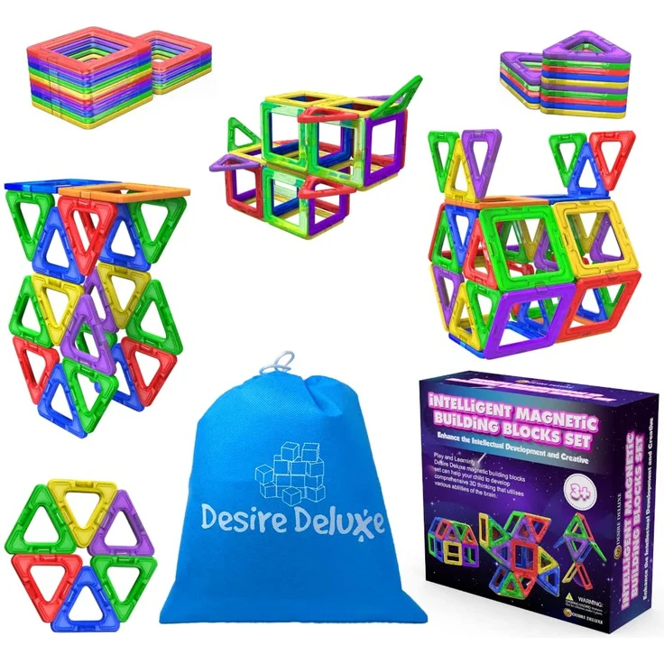 Desire Deluxe Magnetische Bausteine, 30-teiliges Konstruktionsspielzeug-Set für Kinder, Spiel | STEM Kreativität, pädagogische Magnete Spielzeugblöcke Jungen und Mädchen im Alter von 3 4 5 6 7 Jahren