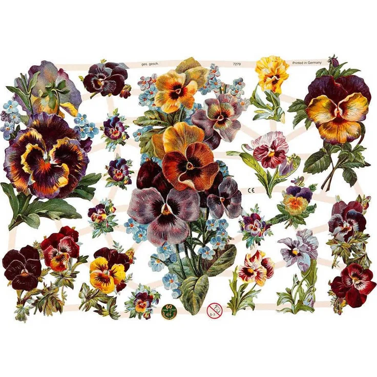 Vintage-Glanzbilder, Blatt 16,5x23,5 cm, Blumen, 3Bl.