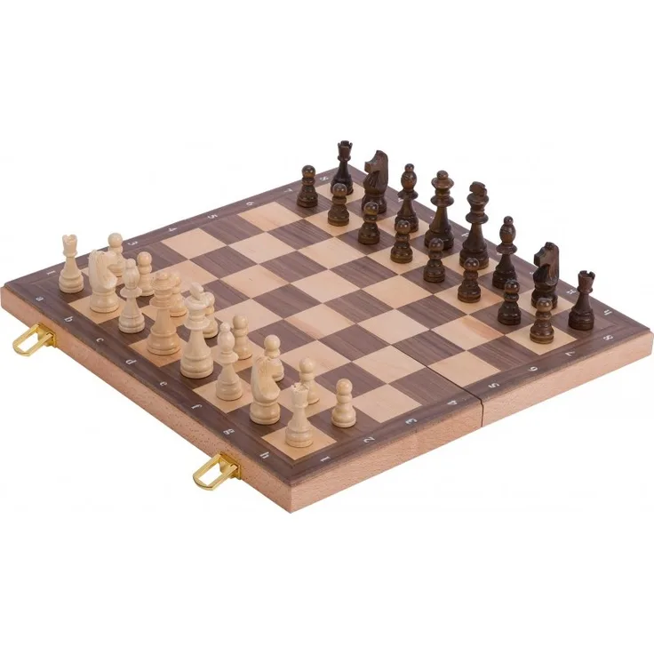 Schachspiel in Holzklappkasse Maße: 38x38 cm