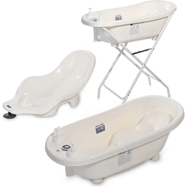 Lorelli Babybadewannen-Set Babybadewanne 88 cm Badesitz Badewannenständer Ablauf weiß
