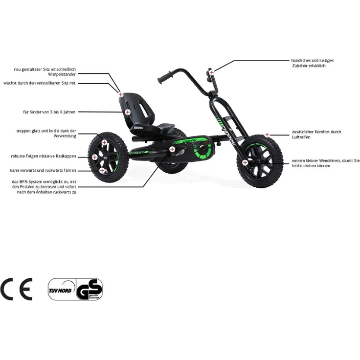 BERG 'Choppy Neo' Gokart, BF-R 2.0, ab 3 Jahren, max. belastbar bis 50 kg, verstellbarer Sitz, Triker-Design, grün/schwarz – Bild 10