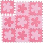 Relaxdays 10037471_1359 Puzzlematte Blumen-Muster, 9 Teile, Eva-Schaumstoff, schadstofffrei, Spielunterlage 91,5 x 91,5cm, rosa-pink