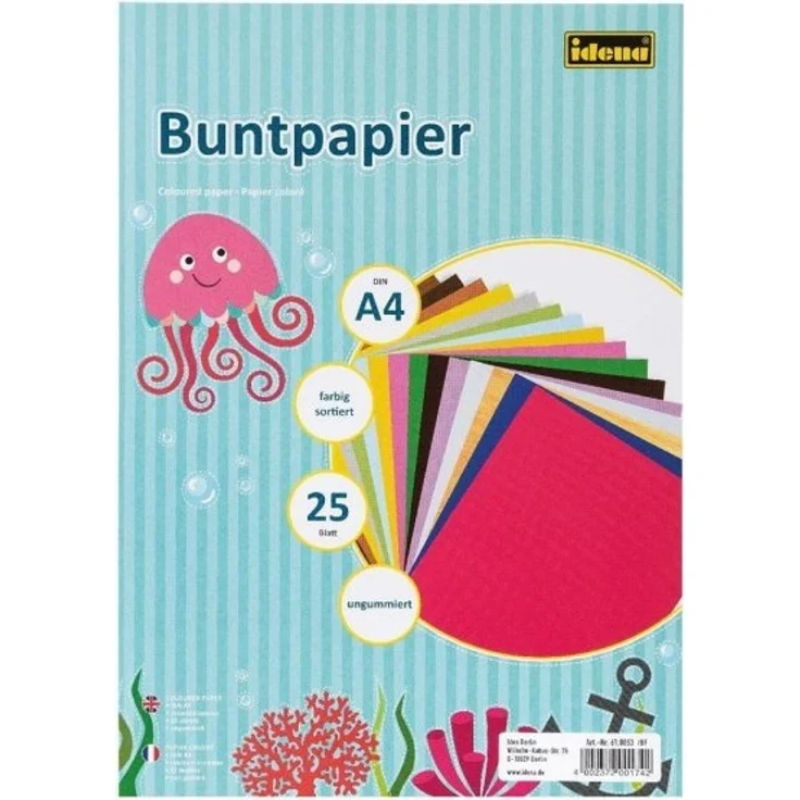 Idena 610053 - Buntpapier DIN A4, 25 Blatt, ungummiert