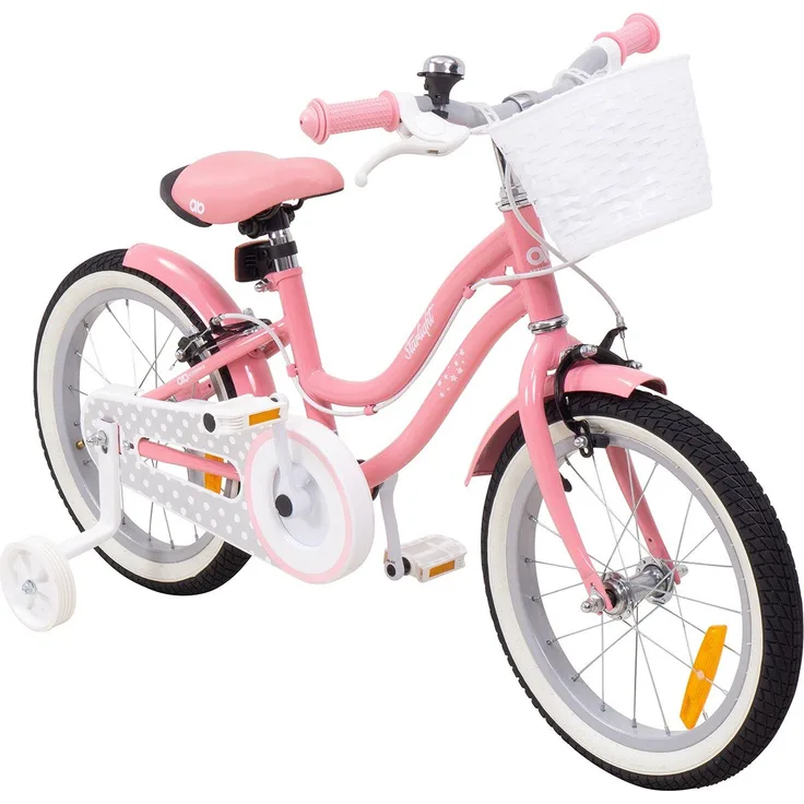 Kinderfahrrad Starlight 16 Zoll Kinder Mädchen Fahrrad mit Stützrädern Korb rosa