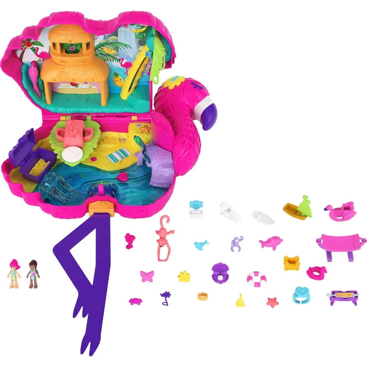 Polly Pocket HJN76 Flamingo-Party, großes Spielset mit 26 Überraschungen, Pop + Swap-Funktion – Bild 1