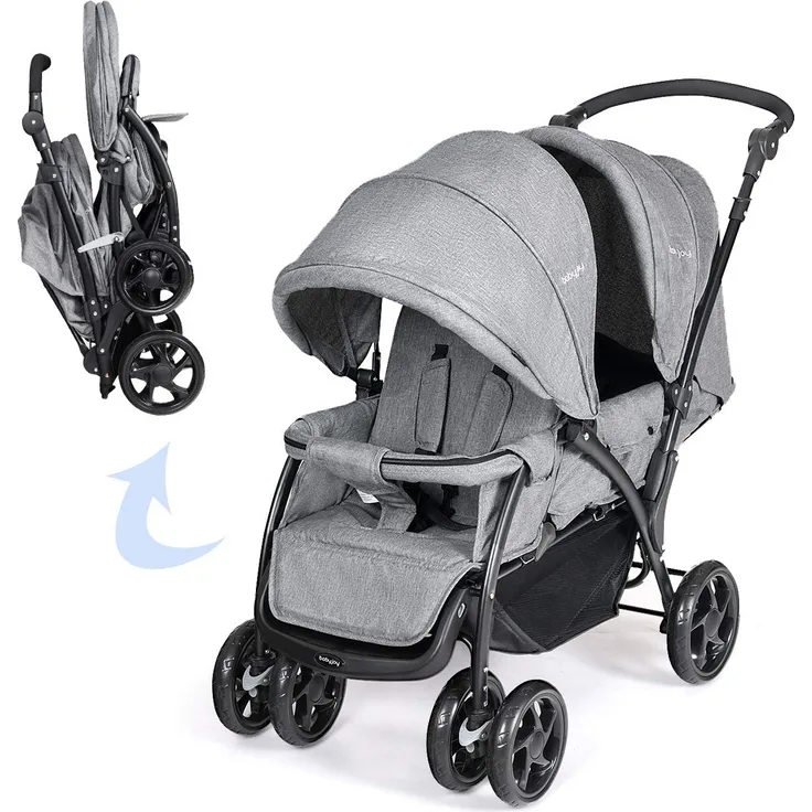 DREAMADE Geschwisterwagen 2 in 1, Doppelkinderwagen baby und kleinkind, Zwillingswagen Faltbar, Babywagen mit Doppelsitz, kinderwagen für 2 kinder, Grau - Preisvergleich