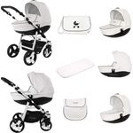 Friedrich Hugo Simpligo | 4 in 1 Kinderwagen Komplettset | ISOFIX Basis | Luftreifen | Farbe: Weiß (Kunstleder)