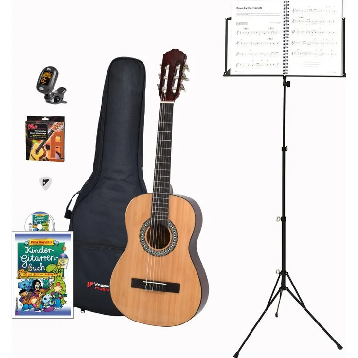 Voggenreiter Kindergitarren-Set, 7-tlg, Gitarre 1/2, Volt Notenständer NS-100, Kinder Akustikgitarre