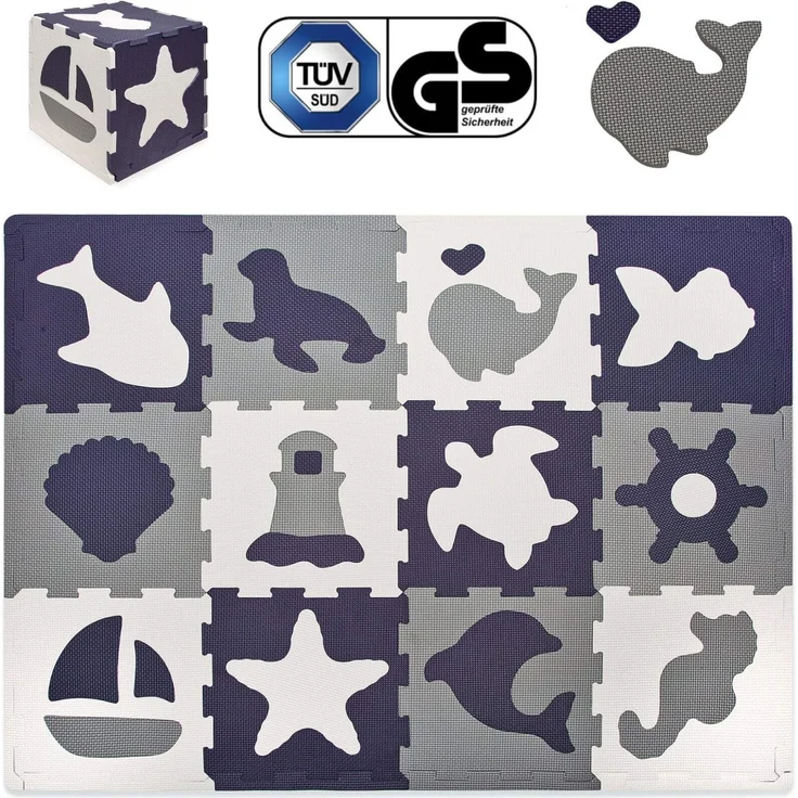 Hakuna Matte Puzzlematte für Babys 1,2x0,9m – TÜV SÜD GS Zertifizierte Baby Spielmatte – Spielteppich enthält 12 Fliesen mit Tieren – 20% dickere Krabbelmatte in Einer recycelbaren Verpackung – Bild 1