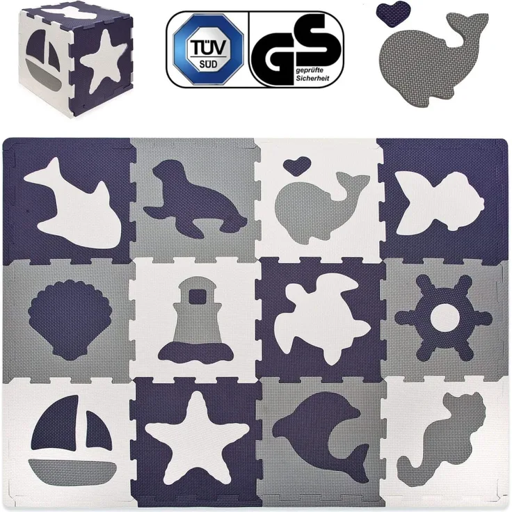 Hakuna Matte Puzzlematte für Babys 1,2x0,9m – TÜV SÜD GS Zertifizierte Baby Spielmatte – Spielteppich enthält 12 Fliesen mit Tieren – 20% dickere Krabbelmatte in Einer recycelbaren Verpackung