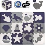 Hakuna Matte Puzzlematte für Babys 1,2x0,9m – TÜV SÜD GS Zertifizierte Baby Spielmatte – Spielteppich enthält 12 Fliesen mit Tieren – 20% dickere Krabbelmatte in Einer recycelbaren Verpackung