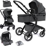 Bergsteiger Kinderwagen Lugo 3in1 | Kombikinderwagen Komplettset inkl. Zubehör - Babyschale, Buggy-Aufsatz, Sonnenschutz & Wetterfußsack | Isofix Station erhältlich