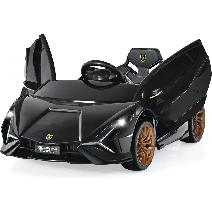 COSTWAY Lamborghini 12V Kinderauto mit 2,4G-Fernbedienung, Elektroauto 3-5km/h mit MP3, Radio, Musik und LED-Scheinwerfer, Kinderfahrzeug f¨¹r Kinder von 3-8 Jahren Schwarz – Bild 1