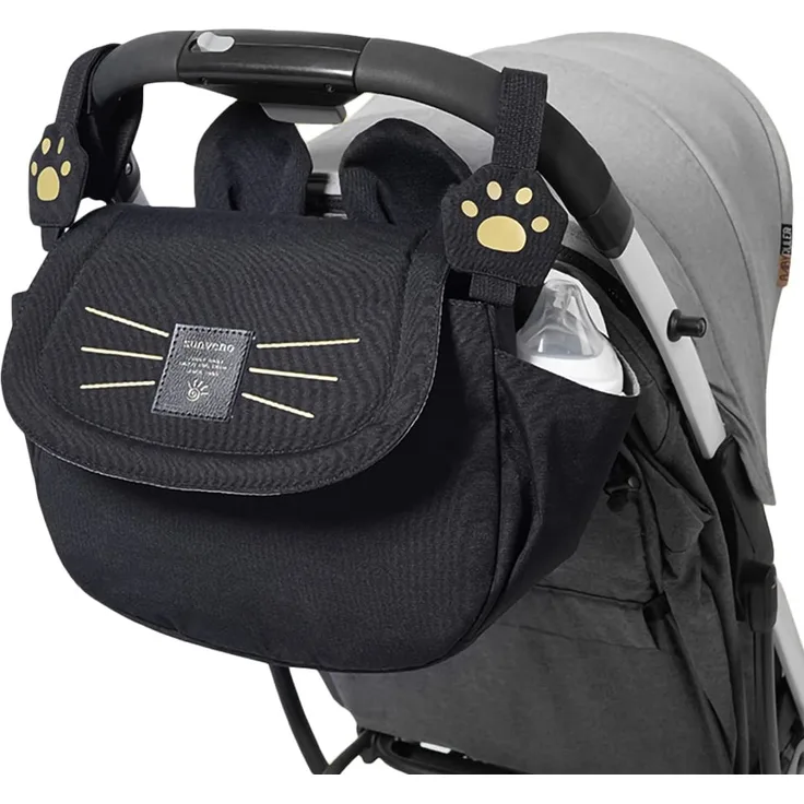 SUNVENO Katze Windel Tasche große Kapazität Mama Reisetasche Mutterschaft Universal Baby Kinderwagen Taschen Organizer (schwarz)