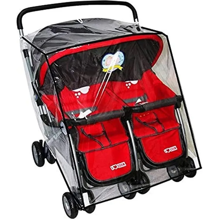 Universal Zwillingskinderwagen Regenschutz Side by Side Wasserdicht Transparent PVC Kinderwagen Regenschutz Staubdicht Winddicht Doppel-Kinderwagen Große Regenabdeckung