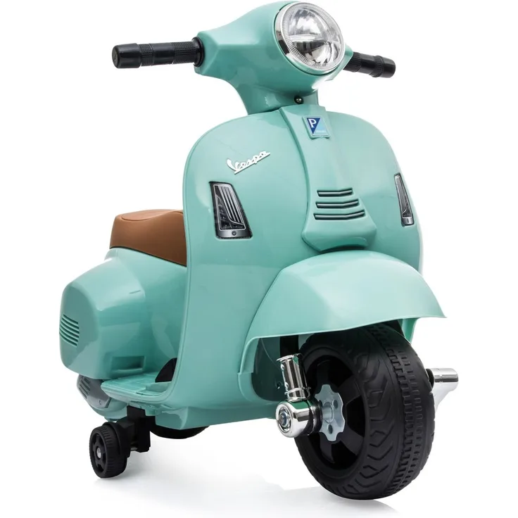 Moni Kinder Elektromotorrad Vespa GTS Super Sport, Roller, Frontleuchten, Hupe grün