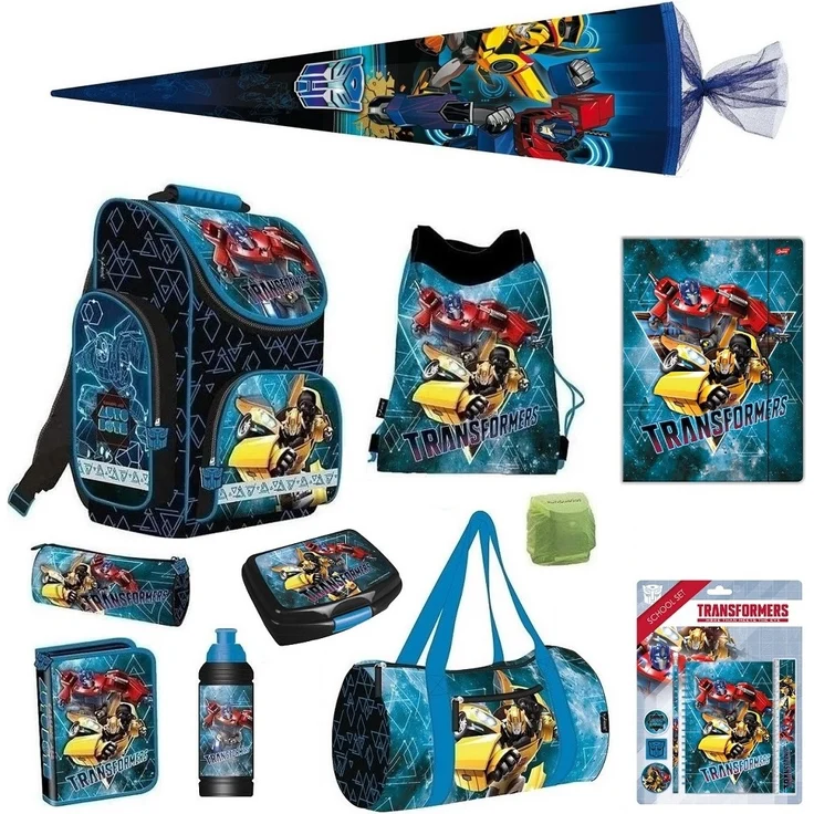 Jungen Schulranzen TRANSFORMERS 16-teiliges Set mit Sporttasche und Schultüte 85cm Blau – Bild 1