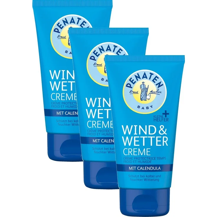 Penaten Kleine Helfer Wind und Wetter Creme 75ml/Reichhaltige Creme mit Calendula für sensible Babyhaut 3 x 75ml – Bild 1