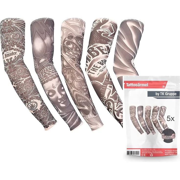 TK Gruppe Timo Klingler 5X Tattoo Ärmel Tattoo Strumpf Sleeve aus Nylon - täuschend echt - Herren - Armstrumpf für Fasching & Karnival & Halloween - Rocker