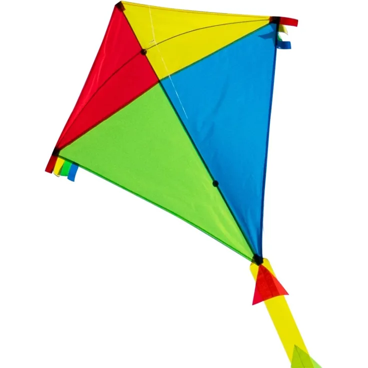 CIM Großer Kinder-Drachen - SUPER-Drachen Rainbow Eddy XL - Einleiner Flugdrachen für Kinder ab 6 Jahren - 90x98cm - inklusiv 80m Drachenschnur und Streifenschwänze