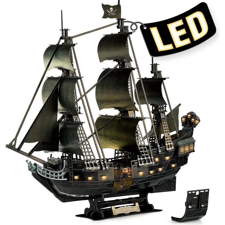 CubicFun 3D Puzzle LED Queen Anne's Revenge Großes Modellschiff, Geburtstagsgeschenk für Erwachsene, 293 Stück (2021 aktualisierte Version)