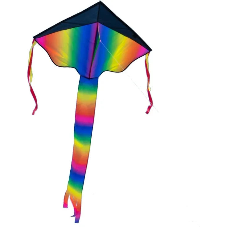 CIM Großer Kinder-Drachen - SUPER-Drachen Rainbow Flyer XL - Einleiner Flugdrachen für Kinder ab 6 Jahren - 106x210cm - inklusiv 80m Drachenschnur und Streifenschwänze