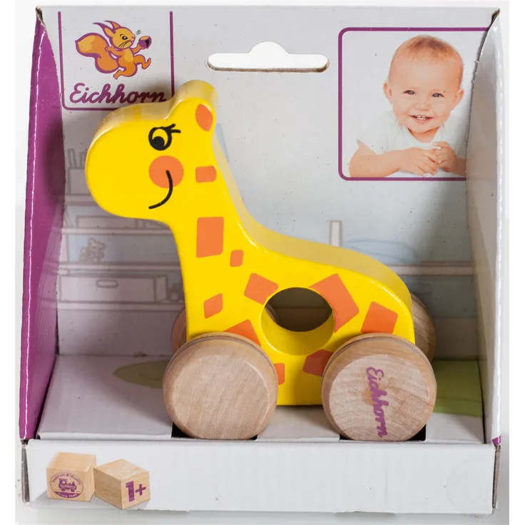 Eichhorn Schiebetier, Greiftier Giraffe Gelb Holzspielzeug Nr. : 100003736